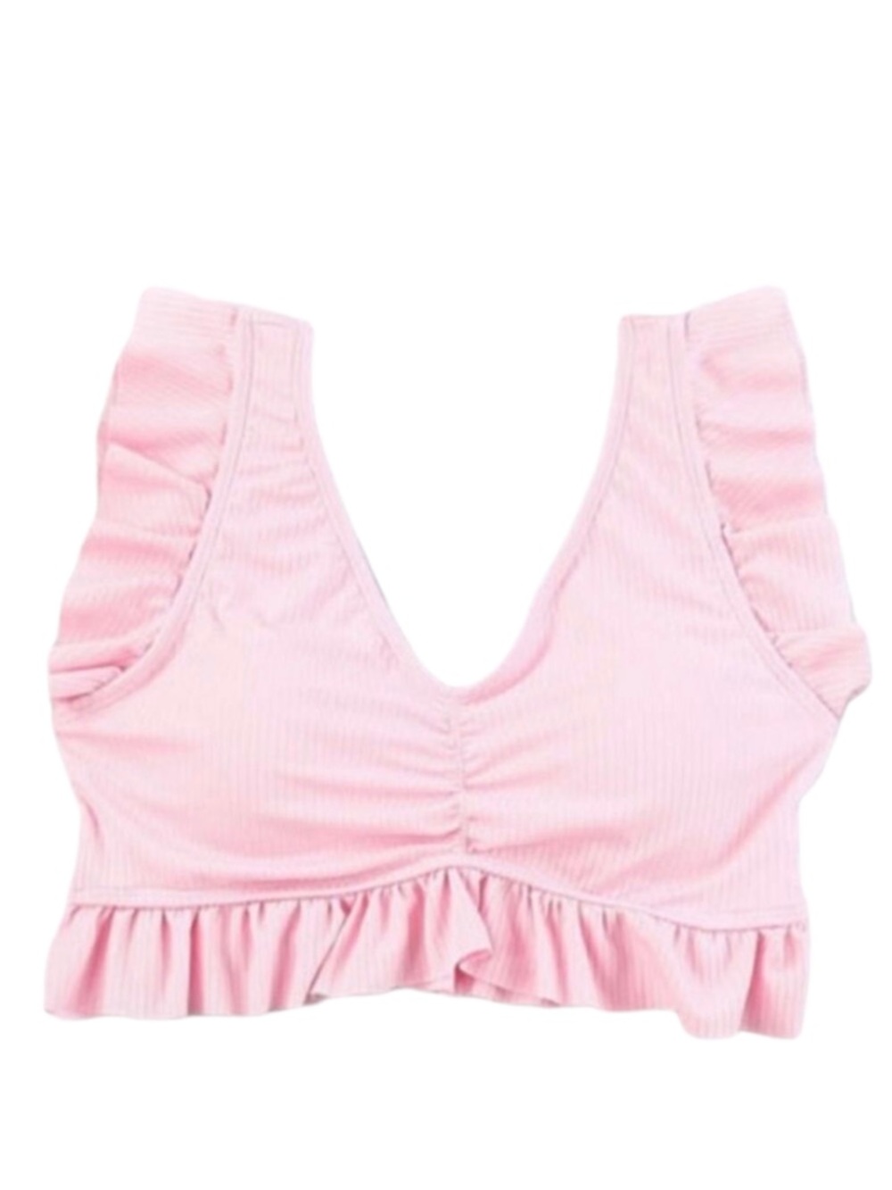 Pink bikini top ruffles medium padded cups
